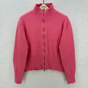 Women's Pink Mock Neck Zip Front Sweater Ribbed‎ Knit Long Sleeve Top Size XL